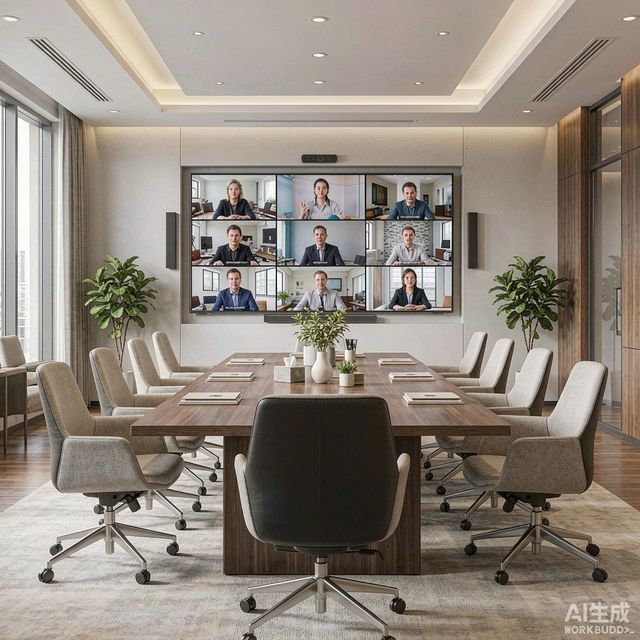 Corporate conference room with a large screen